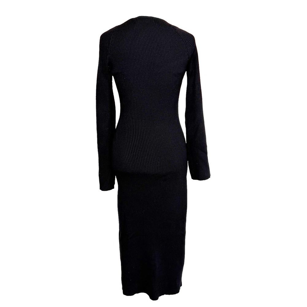 Bodycon Midi Dress Ribbed Size Medium Black ANRABESS Bell Sleeve Sweetheart Neck - Picture 6 of 8
